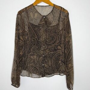 Kate Hill Blouse Sheer Silk Ruffle Front Size 14‎